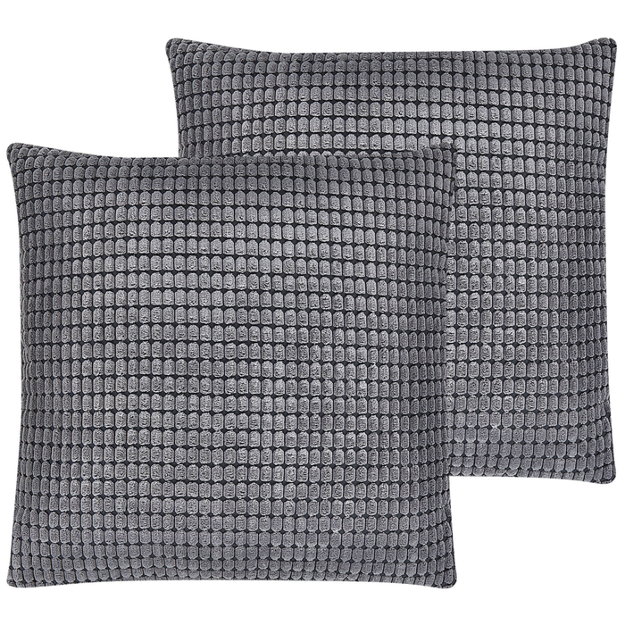 Set di 2 cuscini con motivo geometrico e Federe Rimovibile 45 x 45 cm velluto Grigio