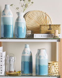 Vaso per Fiori Decorativo in gres porcellanato Impermeabile Blu e Bianco