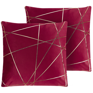 Set di 2 Cuscini decorativi con motivo geometrico Dorato 45 x 45 cm velluto Rosso