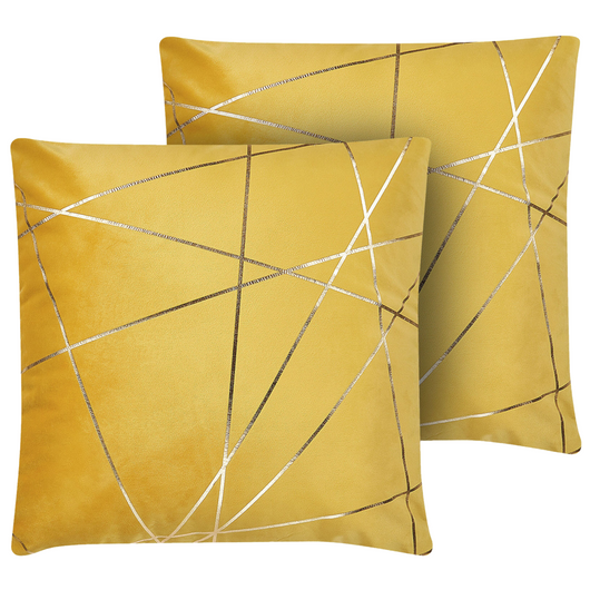 Set di 2 Cuscini decorativi con motivo geometrico Dorato 45 x 45 cm velluto Giallo