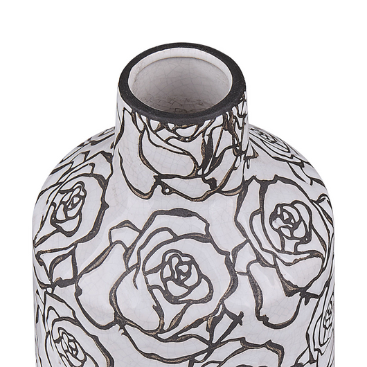 Vaso per fiori decorativo in gres porcellanato con motivo a rosa effetto craquelé bianco e Nero