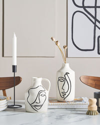 Vaso per fiori in gres porcellanato bianco con motivo viso accessorio decorativo per la casa