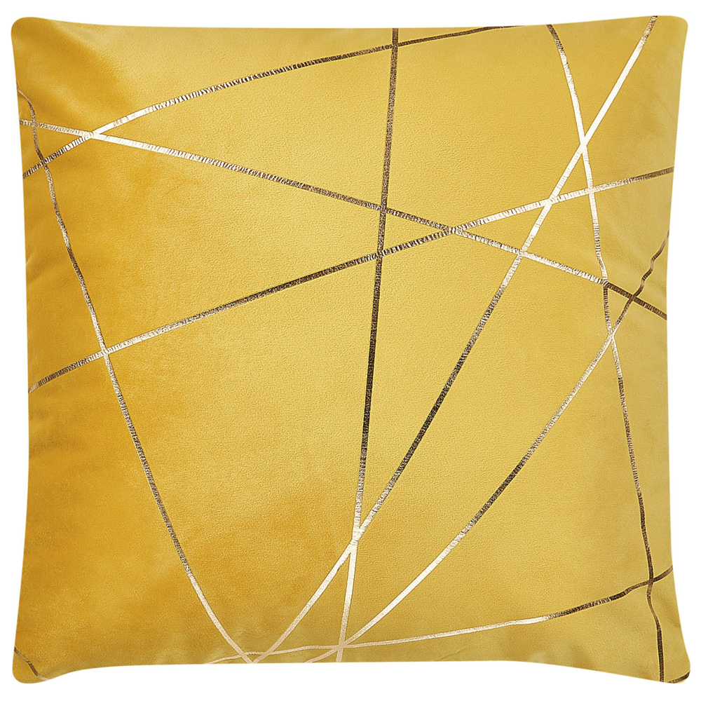 Set di 2 Cuscini decorativi con motivo geometrico Dorato 45 x 45 cm velluto Giallo