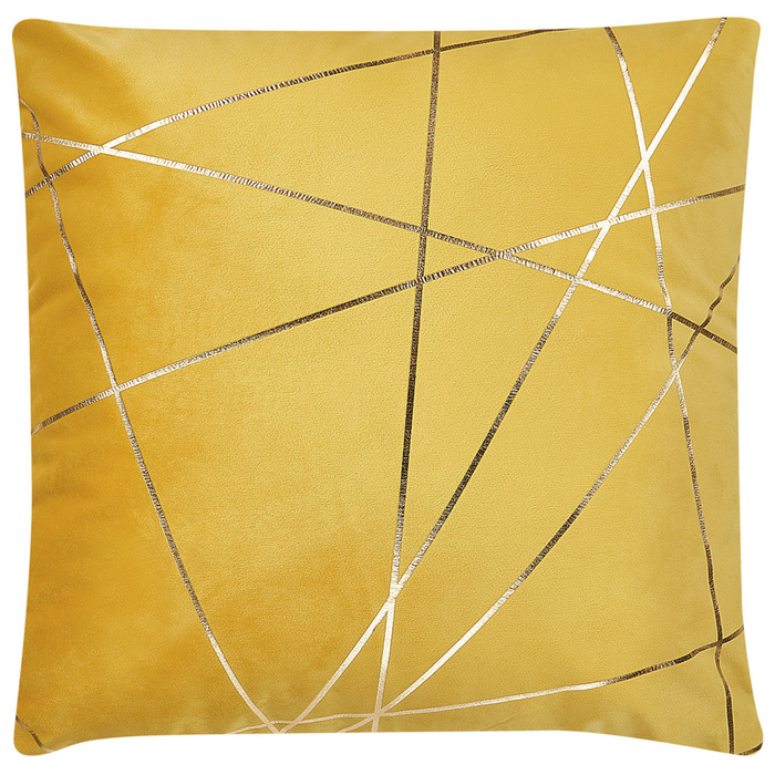 Set di 2 Cuscini decorativi con motivo geometrico Dorato 45 x 45 cm velluto Giallo