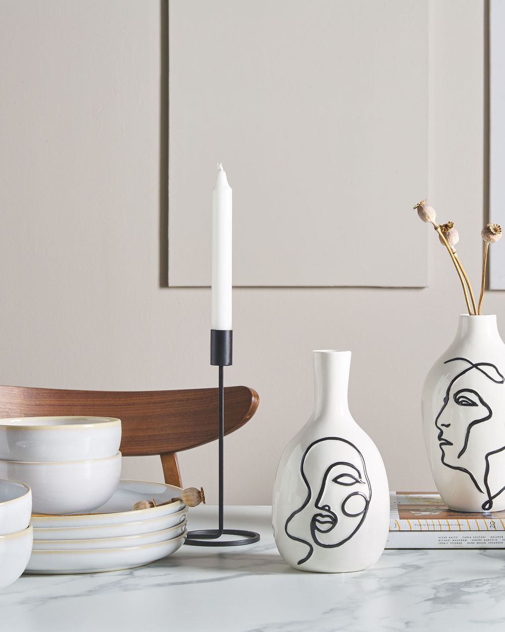 Vaso per fiori decorativo in gres porcellanato impermeabile motivo viso bianco