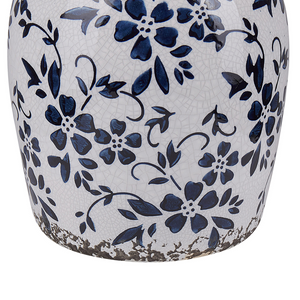 Vaso per fiori decorativo effetto craquelé motivo floreale bianco e blu navy