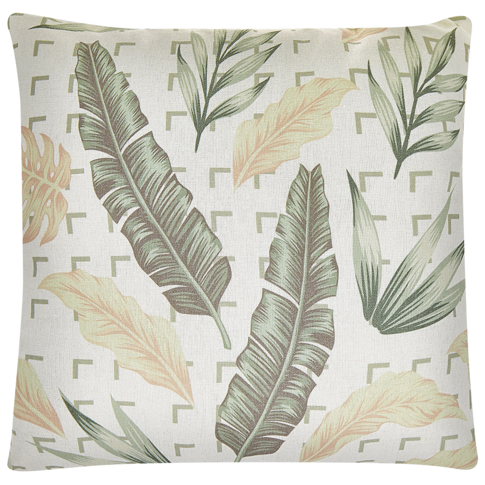 Set di 2 cuscini con motivo a foglia 45 x 45 cm colore verde e beige camera da letto soggiorno