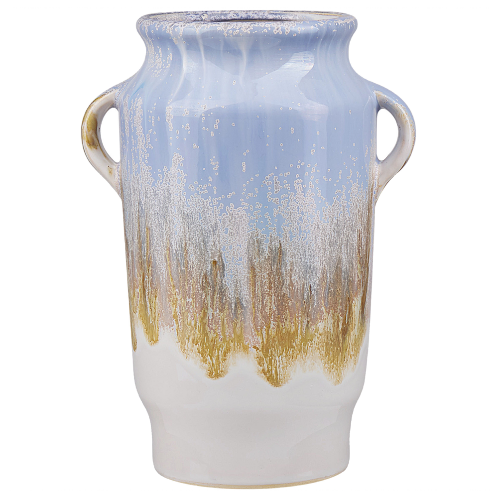 Vaso decorativo per fiori in gres porcellanato con manici blu design moderno