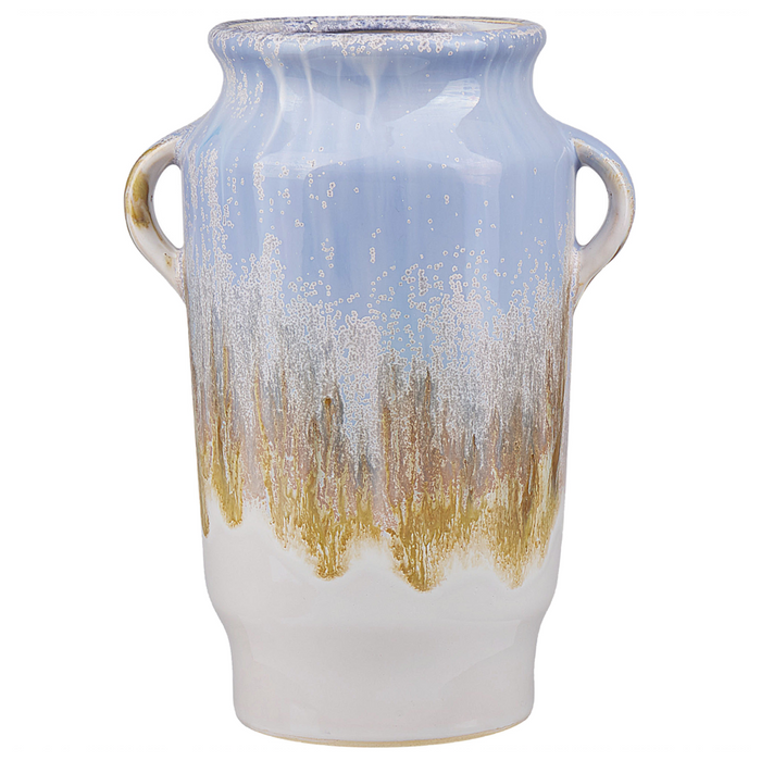 Vaso decorativo per fiori in gres porcellanato con manici blu design moderno
