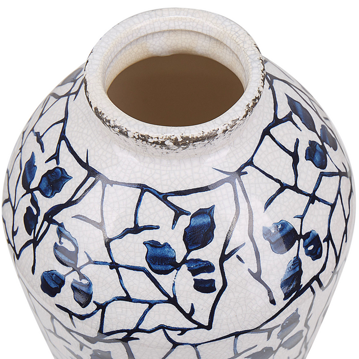 Vaso per fiori in gres porcellanato bianco e blu accessorio per la casa con motivo floreale 20 cm