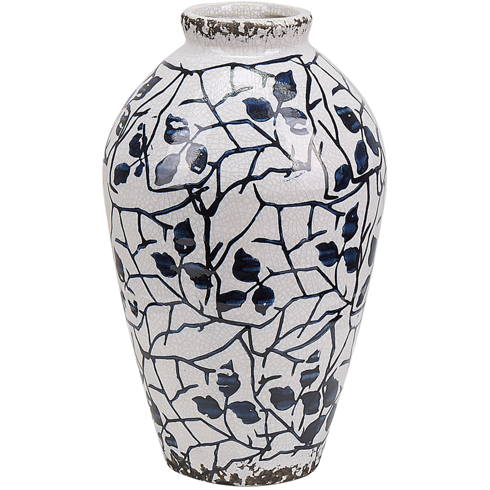 Vaso per fiori in gres porcellanato bianco e blu accessorio per la casa con motivo floreale 22 cm