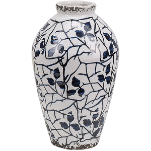 Vaso per fiori in gres porcellanato bianco e blu accessorio per la casa con motivo floreale 22 cm