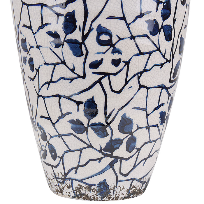 Vaso per fiori in gres porcellanato bianco e blu accessorio per la casa con motivo floreale 22 cm