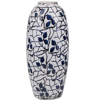 Vaso per fiori in gres porcellanato con motivo floreale stile retrò bianco e blu