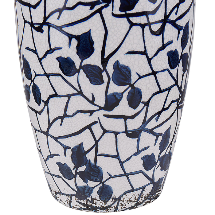 Vaso per fiori in gres porcellanato con motivo floreale stile retrò bianco e blu