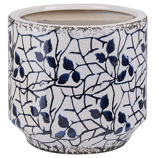 Vaso per fiori decorativo in gres porcellanato bianco e blu con motivo floreale impermeabile