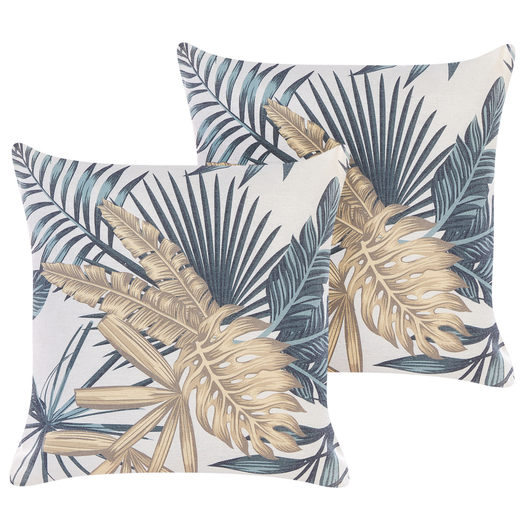 Set di 2 cuscini decorativi con motivo a foglie multicolore 45 x 45 cm salotto camera da letto