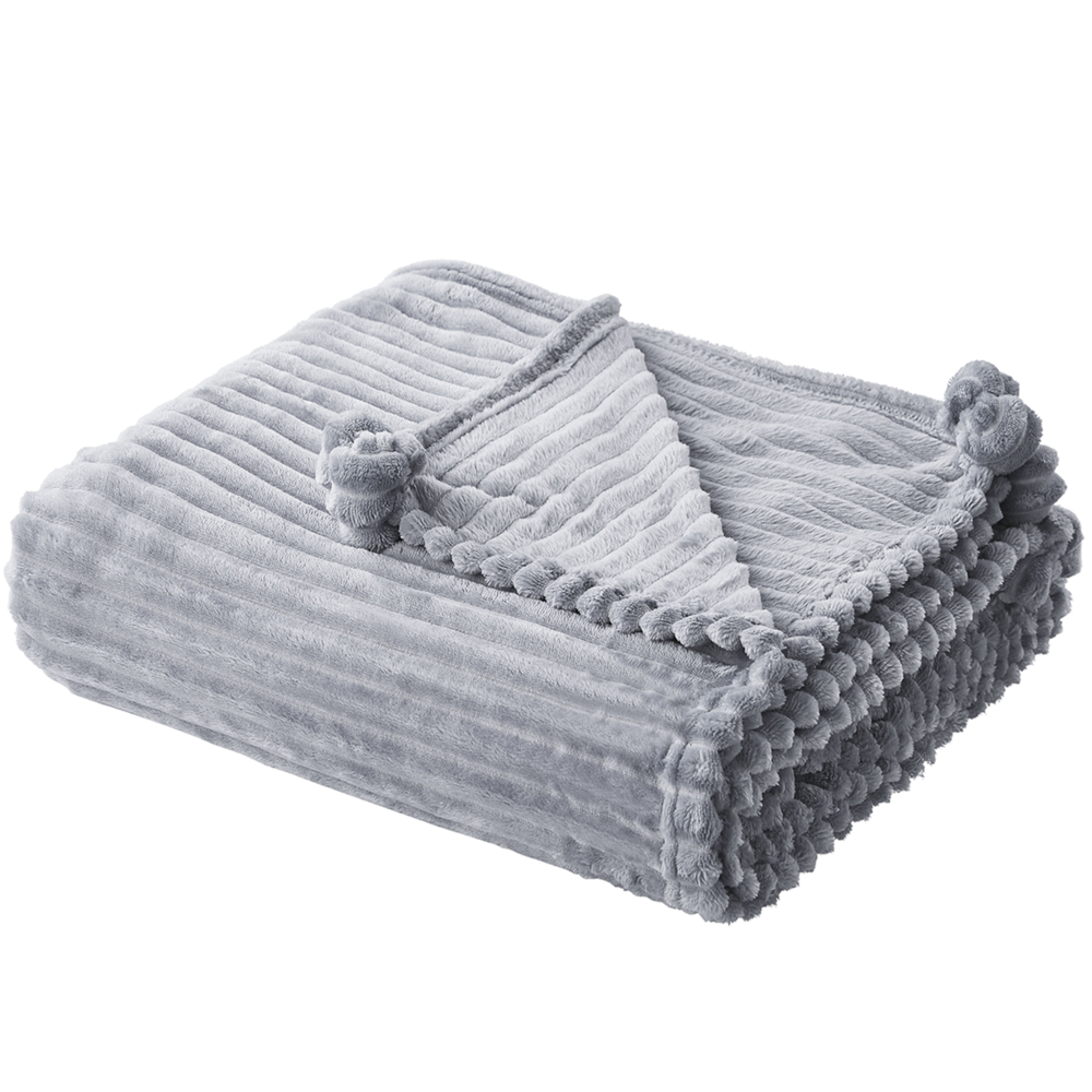 Morbido Plaid con Finitura a Coste e Bordi con nappe 150 x 200 cm Grigio