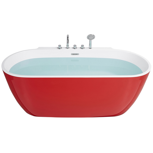 Vasca da Bagno Freestanding in Acrilico Ovale con Rubinetteria 170 cm Rosso