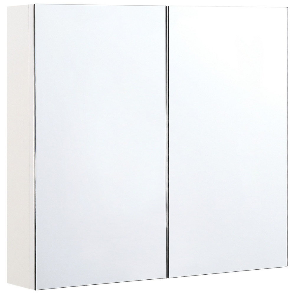 Armadietto a specchio per bagno in compensato bianco 80 x 70 cm Scaffali pensili a 2 ante