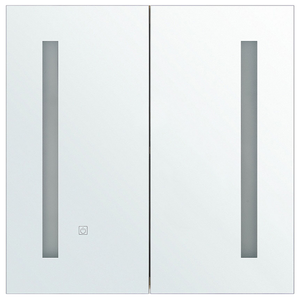 Armadietto a specchio per bagno in multistrato argento 60 x 60 cm Armadio pensile a 2 ante con luci a LED