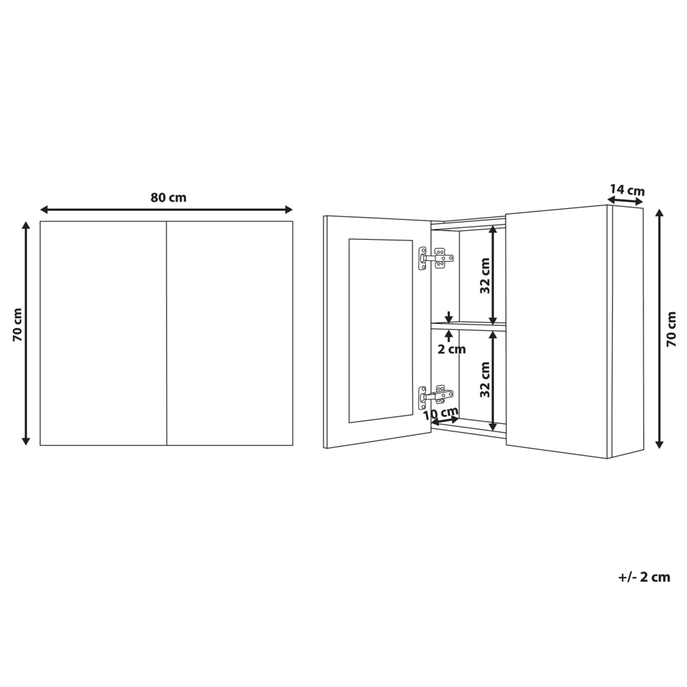 Armadietto a specchio per bagno in compensato bianco 80 x 70 cm Scaffali pensili a 2 ante