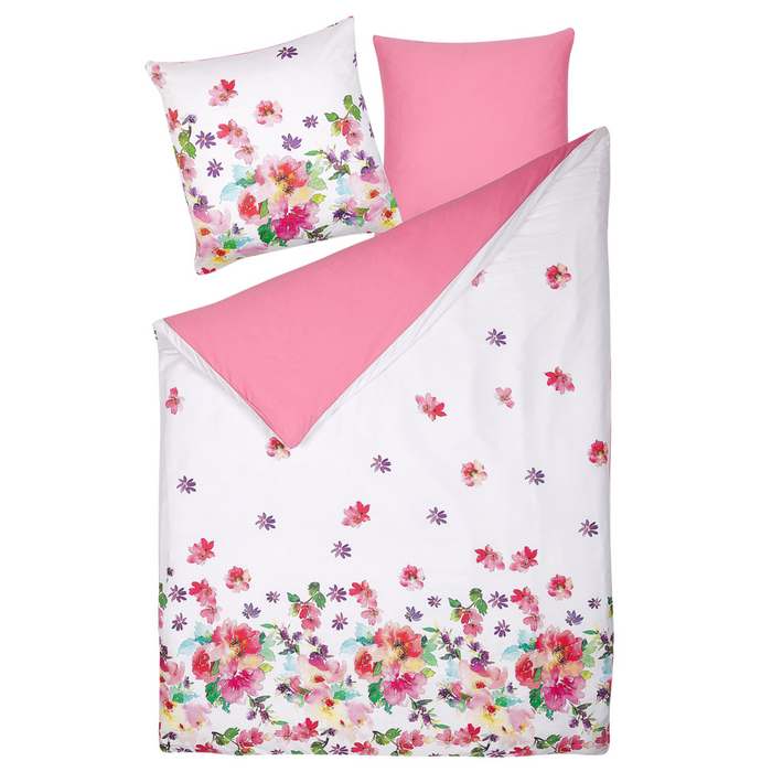 Set Copripiumino e Federa Bianco e Rosa 135 x 200 cm Cotone Stampa Floreale Camera da Letto Moderna