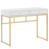 Scrivania glamour 2 cassetti base in metallo dorato e bianco Home Office