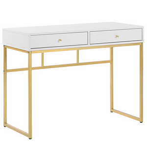 Scrivania glamour 2 cassetti base in metallo dorato e bianco Home Office