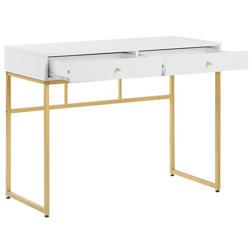 Scrivania glamour 2 cassetti base in metallo dorato e bianco Home Office