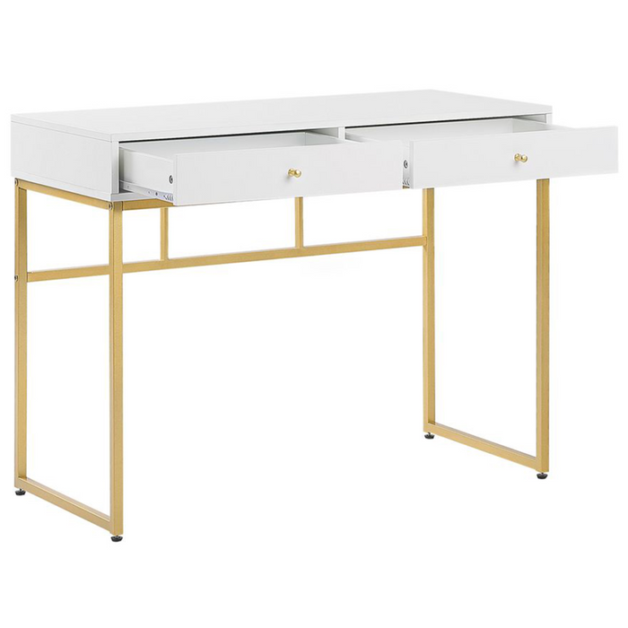 Scrivania glamour 2 cassetti base in metallo dorato e bianco Home Office
