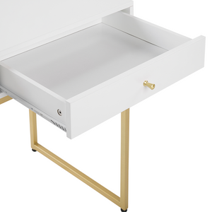 Scrivania glamour 2 cassetti base in metallo dorato e bianco Home Office