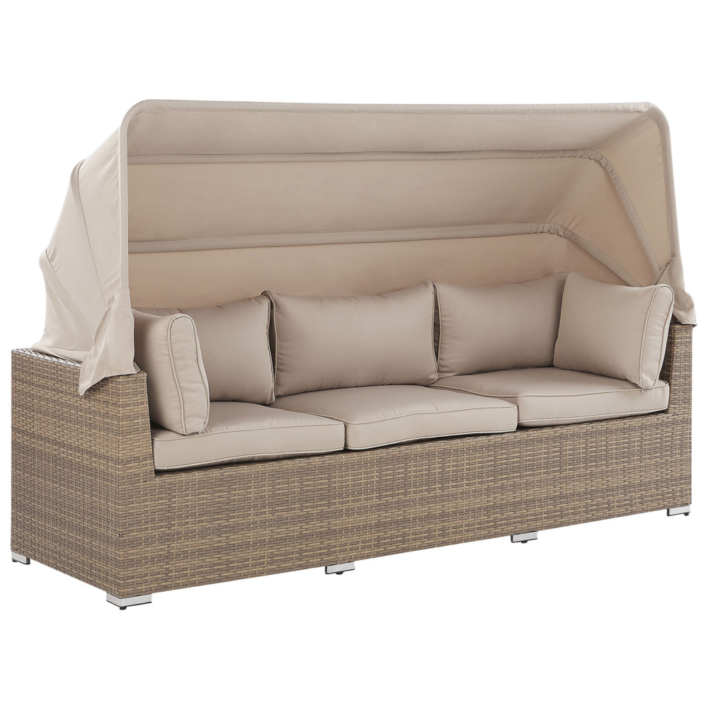 Lounge Set da Giardino con Copertura a 5 Posti in Rattan Beige