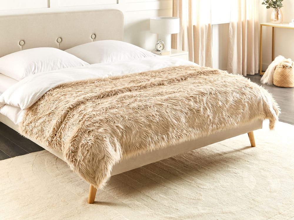 Copriletto Morbido in Pelliccia Sintetica 200 x 220 cm Marrone Chiaro