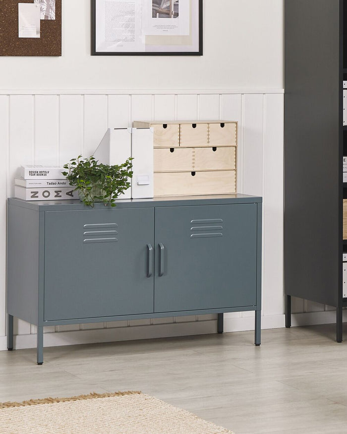 Credenza a 2 ante in acciaio grigio Home Office Mobili Ripiani Tappi per gambe Design industriale