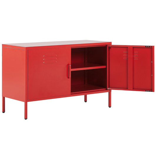 Credenza a 2 ante in acciaio rosso Home Office Mobili Ripiani Tappi per gambe Design industriale