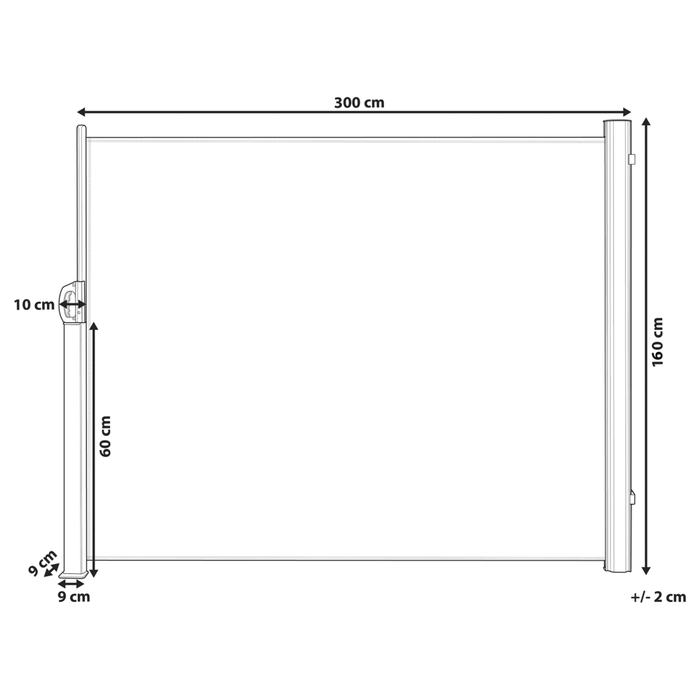Tenda Laterale da Sole Estraibile Per Giardino Rettangolare 160 x 300 cm Grigio Chiaro