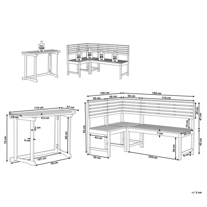 Mobili da balcone modulari Set panca d'angolo Tavolo pieghevole in legno di acacia