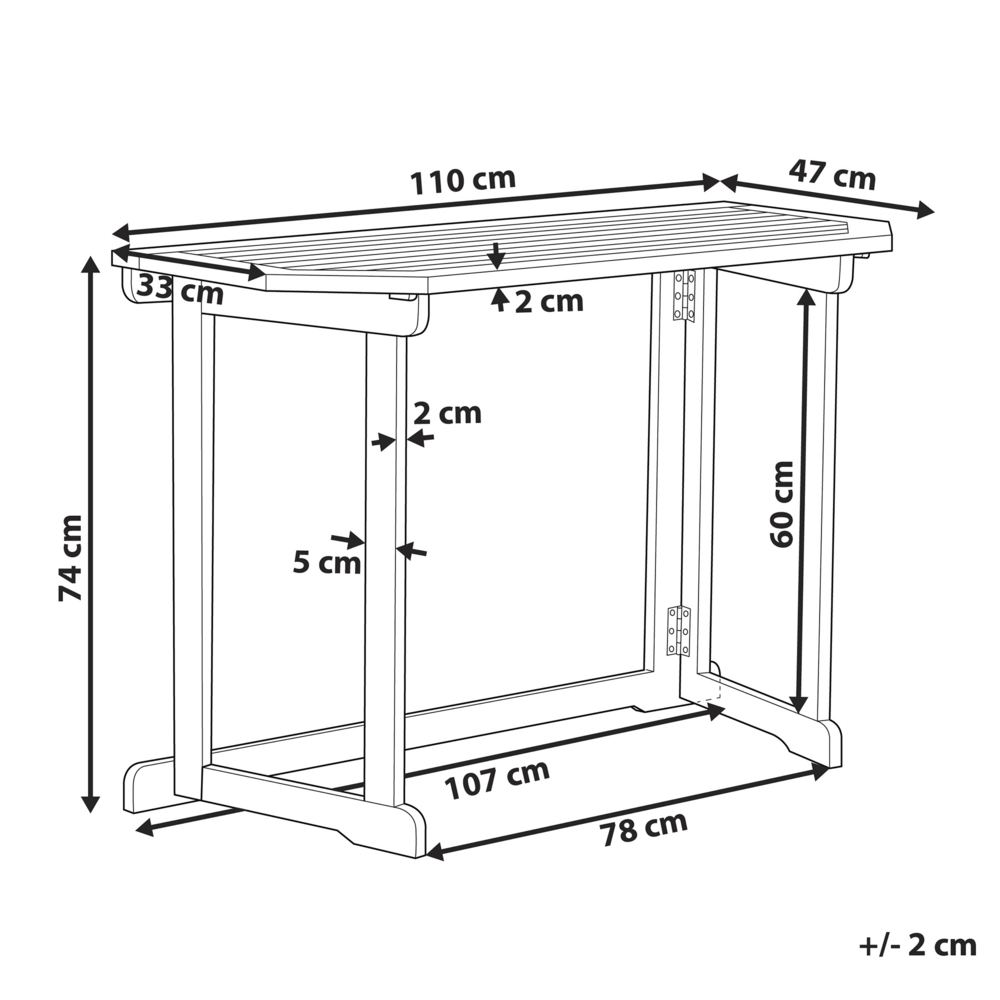 Balcone Tavolo pieghevole Piano regolabile 110 x 47 cm Terrazza legno di acacia