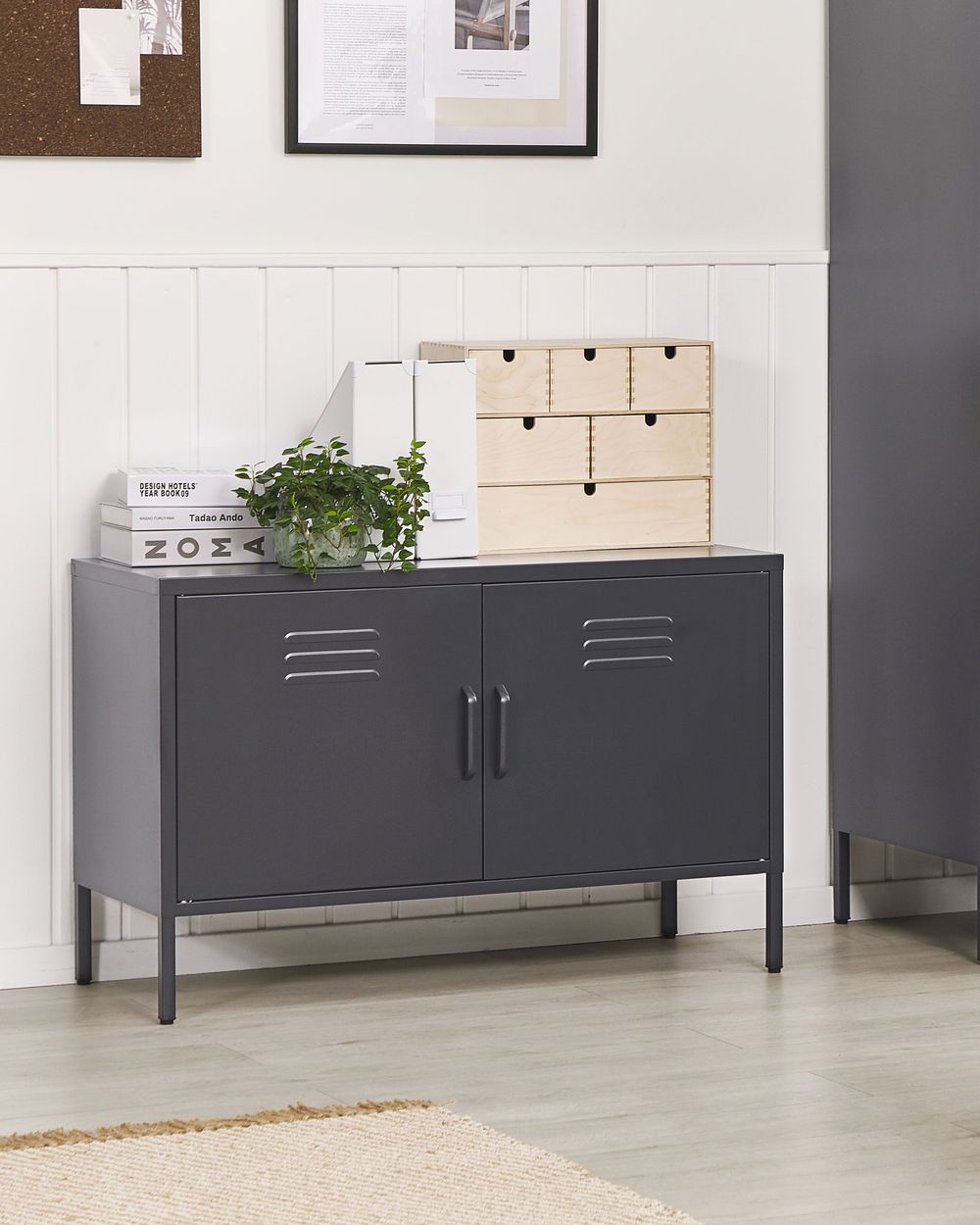 Credenza a 2 ante in acciaio Nero Mobili per ufficio a casa Ripiani per gambe Design industriale