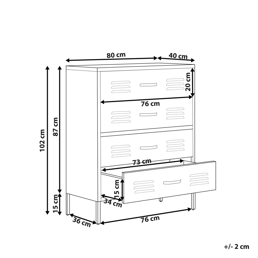 Armadio a 4 cassetti in metallo rosso in acciaio stile industriale per il soggiorno dell'home office