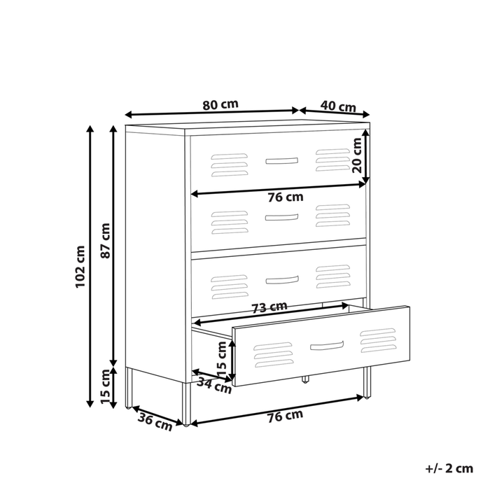 Armadio a 4 cassetti in metallo rosso in acciaio stile industriale per il soggiorno dell'home office