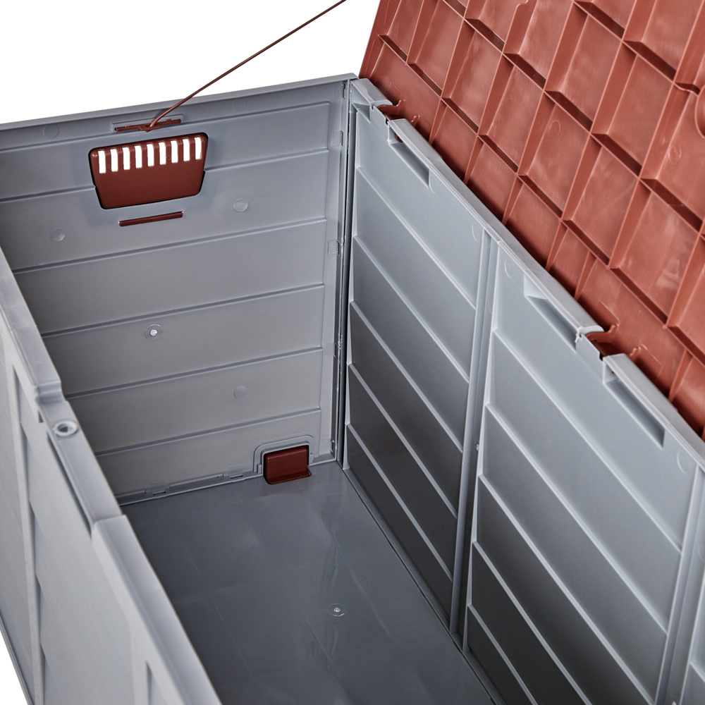 Cesta baule portaoggetti da giardino in plastica grigio marrone 112 x 50 cm con manici ruote Cassetta degli attrezzi da esterno