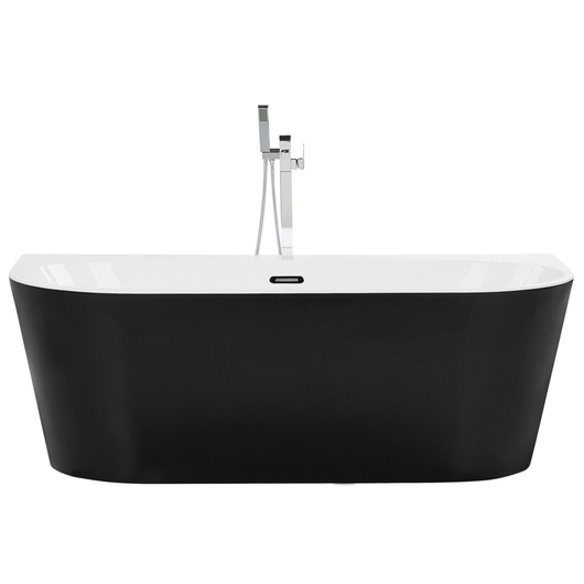 Vasca Da Bagno Nera Sanitaria Acrilica Ovale Singola 170 x 80 cm Con Sistema Di Troppopieno Tubo Di Scarico Design Moderno