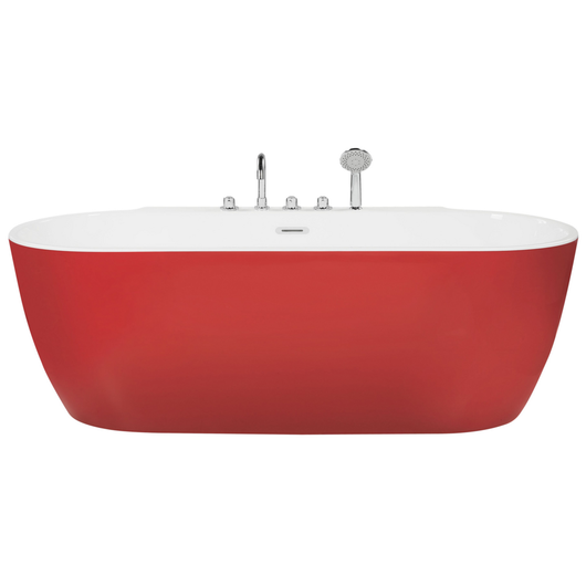Vasca da Bagno Freestanding in Acrilico Ovale con Rubinetteria 170 cm Rosso