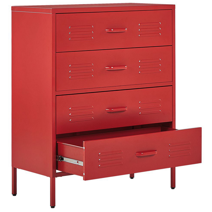 Armadio a 4 cassetti in metallo rosso in acciaio stile industriale per il soggiorno dell'home office