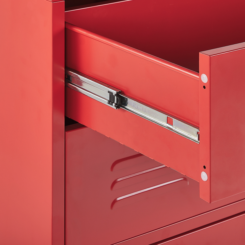 Armadio a 4 cassetti in metallo rosso in acciaio stile industriale per il soggiorno dell'home office