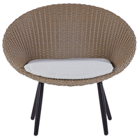 Set da bistrot da balcone con cuscini in vimini PE beige, tavolino e 2 sedie dal design moderno per esterni