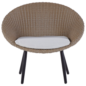 Set da bistrot da balcone con cuscini in vimini PE beige, tavolino e 2 sedie dal design moderno per esterni