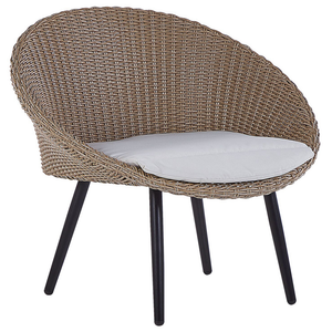 Set da bistrot da balcone con cuscini in vimini PE beige, tavolino e 2 sedie dal design moderno per esterni